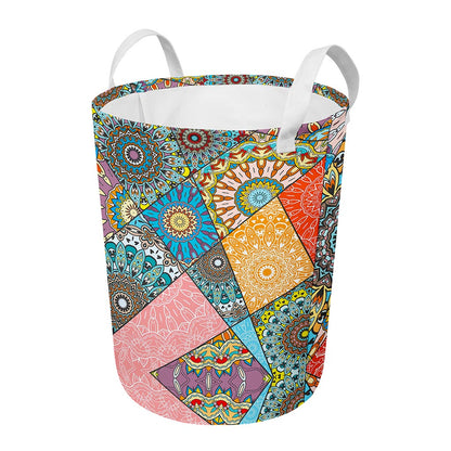 Patchwork Mandala Bohemian Pattern Print Round Laundry Basket