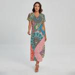 Patchwork Mandala Bohemian Pattern Print Short Sleeve Maxi Dress
