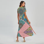 Patchwork Mandala Bohemian Pattern Print Short Sleeve Maxi Dress