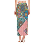 Patchwork Mandala Bohemian Pattern Print Side Slit Maxi Skirt