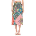 Patchwork Mandala Bohemian Pattern Print Side Slit Midi Skirt