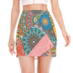 Patchwork Mandala Bohemian Pattern Print Side Slit Mini Skirt
