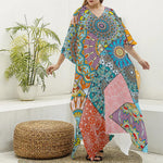 Patchwork Mandala Bohemian Pattern Print Silk V-Neck Kaftan Dress