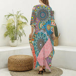 Patchwork Mandala Bohemian Pattern Print Silk V-Neck Kaftan Dress