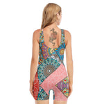 Patchwork Mandala Bohemian Pattern Print Sleeveless One Piece Swimsuit