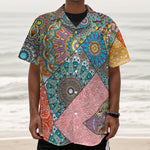 Patchwork Mandala Bohemian Pattern Print Textured Short Sleeve Shirt