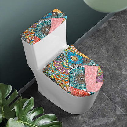 Patchwork Mandala Bohemian Pattern Print Toilet Lid And Tank Cover Set