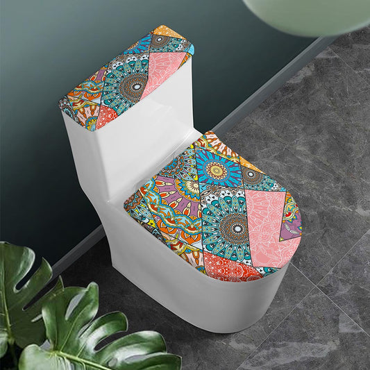 Patchwork Mandala Bohemian Pattern Print Toilet Lid And Tank Cover Set