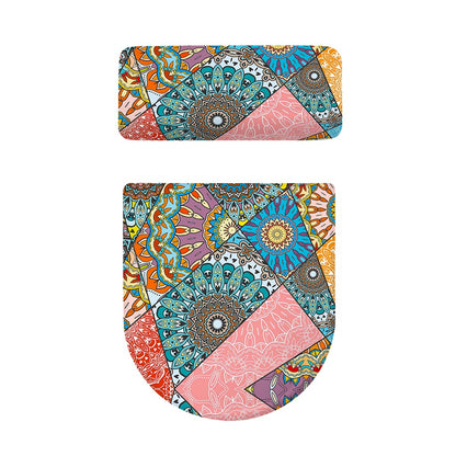 Patchwork Mandala Bohemian Pattern Print Toilet Lid And Tank Cover Set