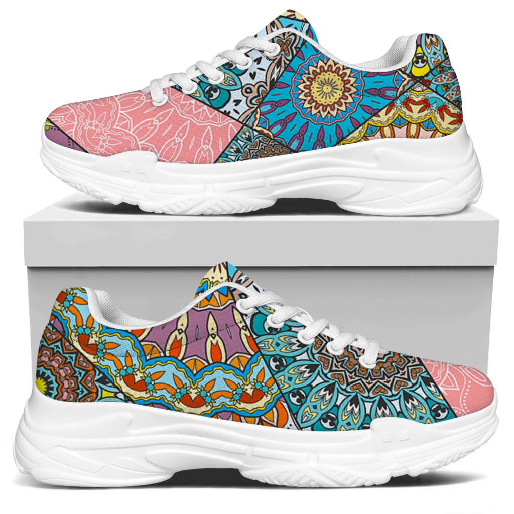 Patchwork Mandala Bohemian Pattern Print White Chunky Shoes