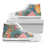 Patchwork Mandala Bohemian Pattern Print White High Top Sneakers