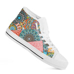 Patchwork Mandala Bohemian Pattern Print White High Top Sneakers