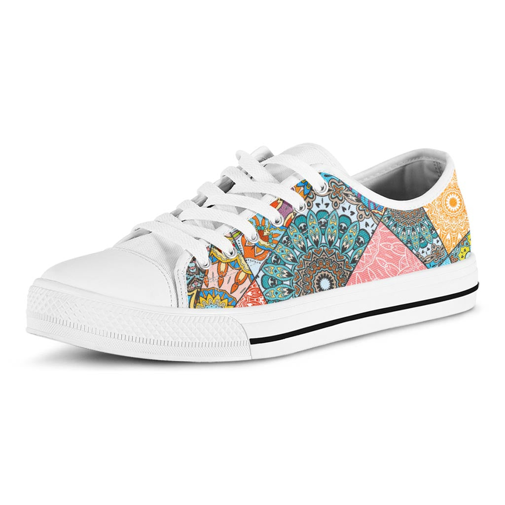Patchwork Mandala Bohemian Pattern Print White Low Top Sneakers