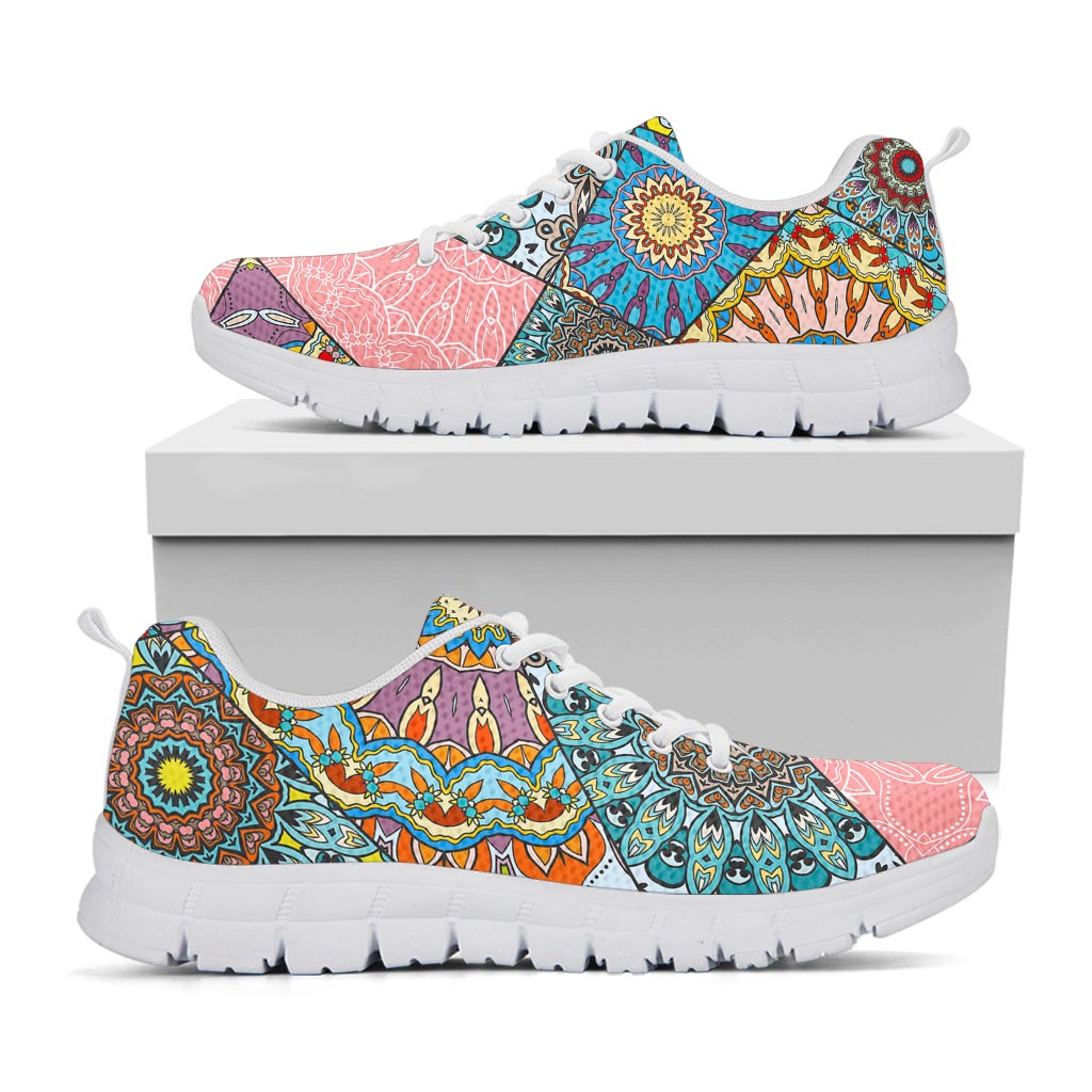 Patchwork Mandala Bohemian Pattern Print White Running Shoes