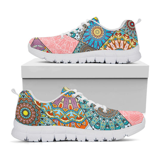 Patchwork Mandala Bohemian Pattern Print White Running Shoes
