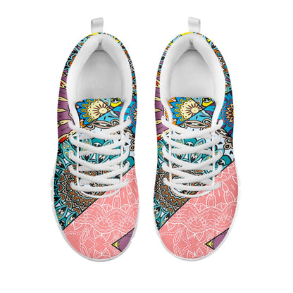 Patchwork Mandala Bohemian Pattern Print White Running Shoes
