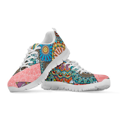 Patchwork Mandala Bohemian Pattern Print White Running Shoes