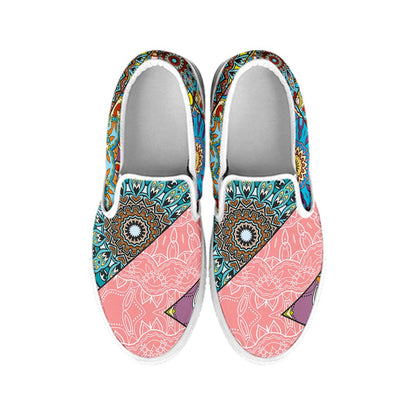 Patchwork Mandala Bohemian Pattern Print White Slip On Sneakers