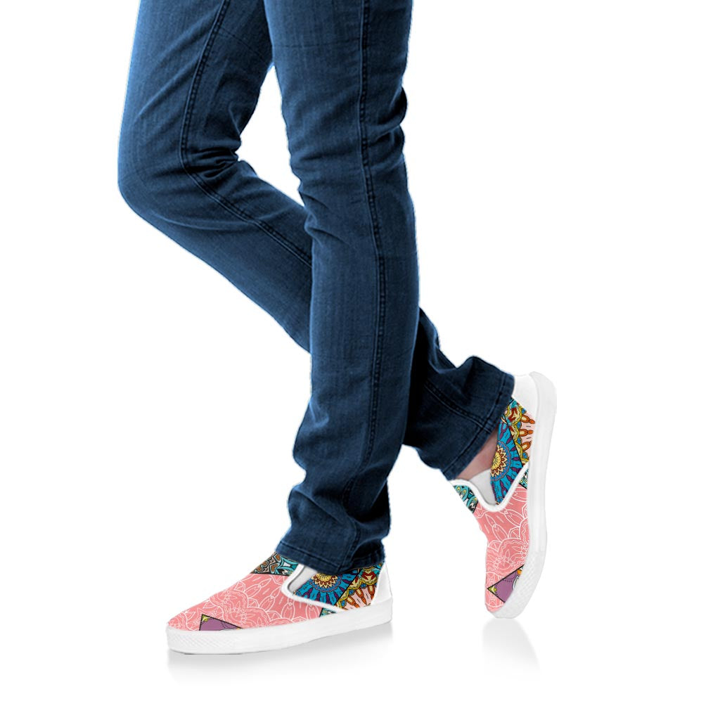 Patchwork Mandala Bohemian Pattern Print White Slip On Sneakers