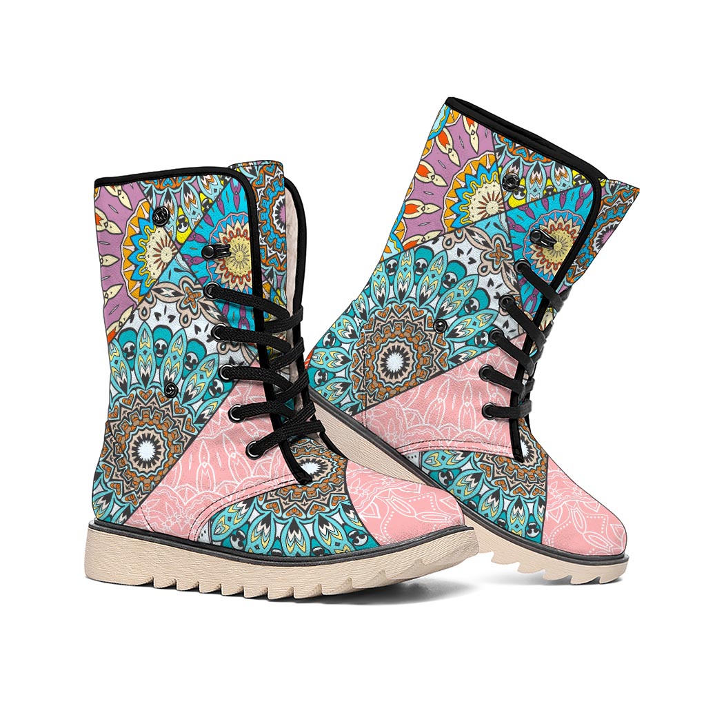 Patchwork Mandala Bohemian Pattern Print Winter Boots