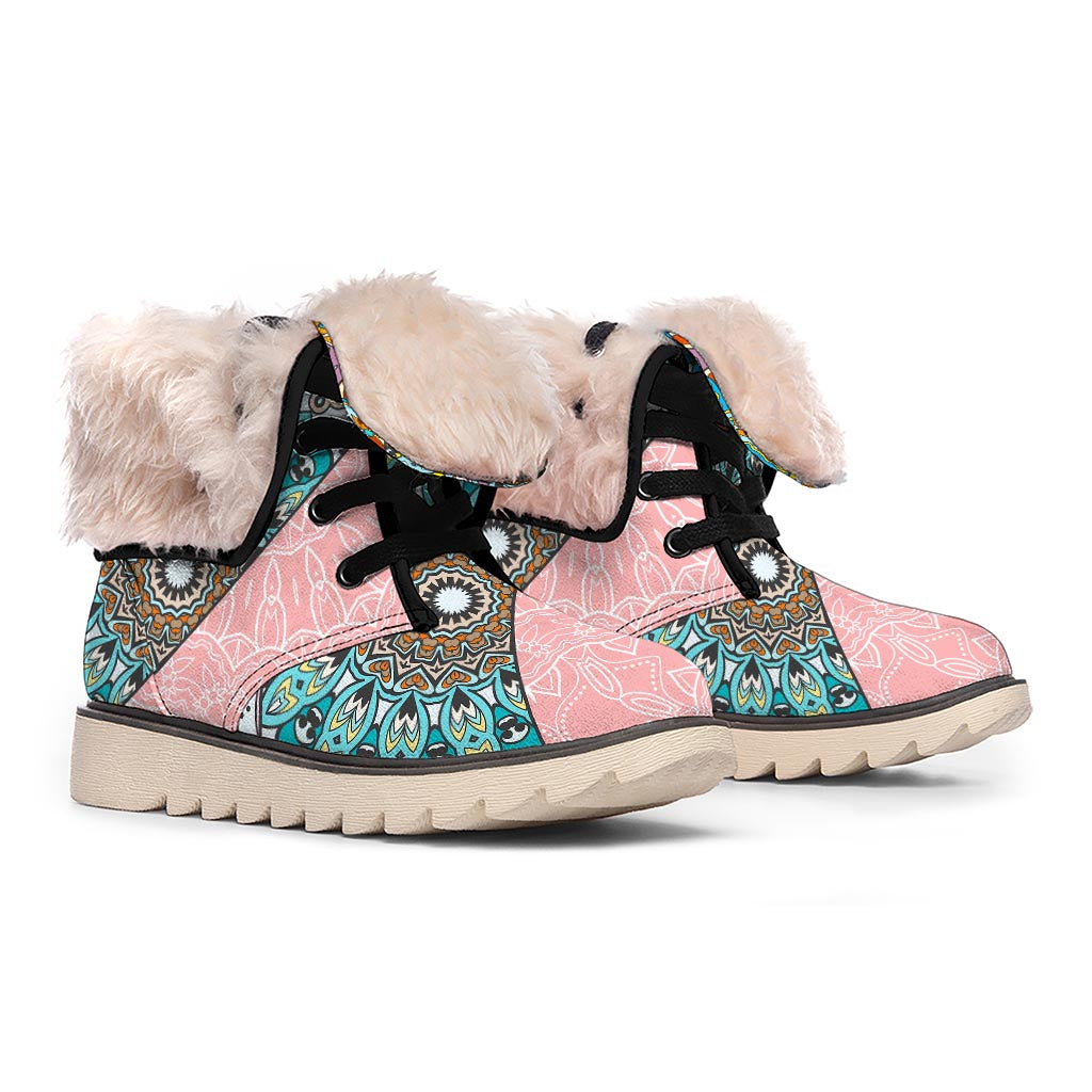 Patchwork Mandala Bohemian Pattern Print Winter Boots