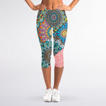 Patchwork Mandala Bohemian Pattern Print Women's Capri Leggings