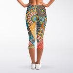 Patchwork Mandala Bohemian Pattern Print Women's Capri Leggings