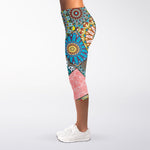 Patchwork Mandala Bohemian Pattern Print Women's Capri Leggings