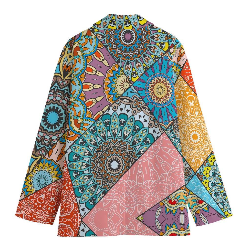 Patchwork Mandala Bohemian Pattern Print Women's Cotton Blazer