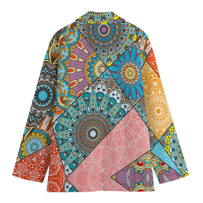 Patchwork Mandala Bohemian Pattern Print Women's Cotton Blazer