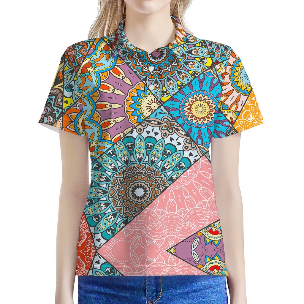 Patchwork Mandala Bohemian Pattern Print Women's Polo Shirt