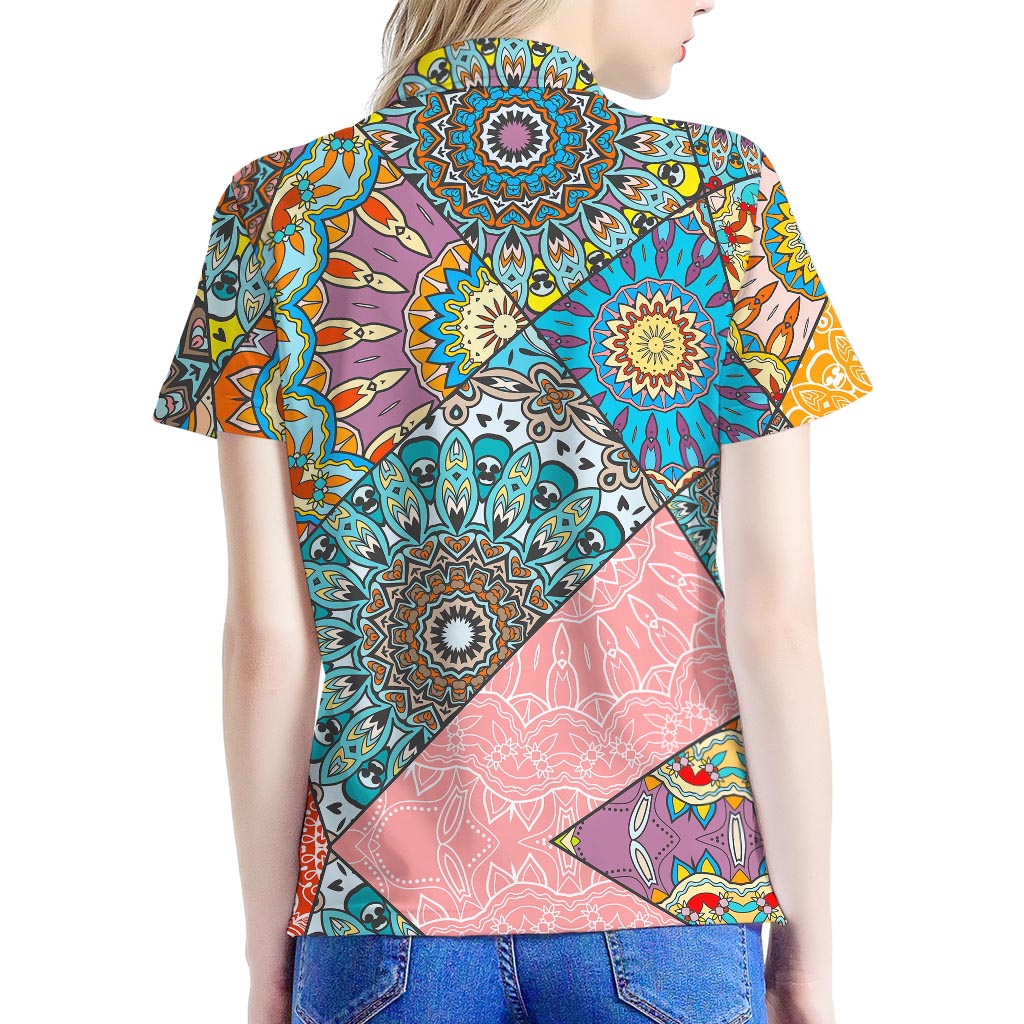 Patchwork Mandala Bohemian Pattern Print Women's Polo Shirt