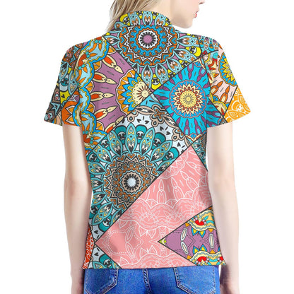 Patchwork Mandala Bohemian Pattern Print Women's Polo Shirt