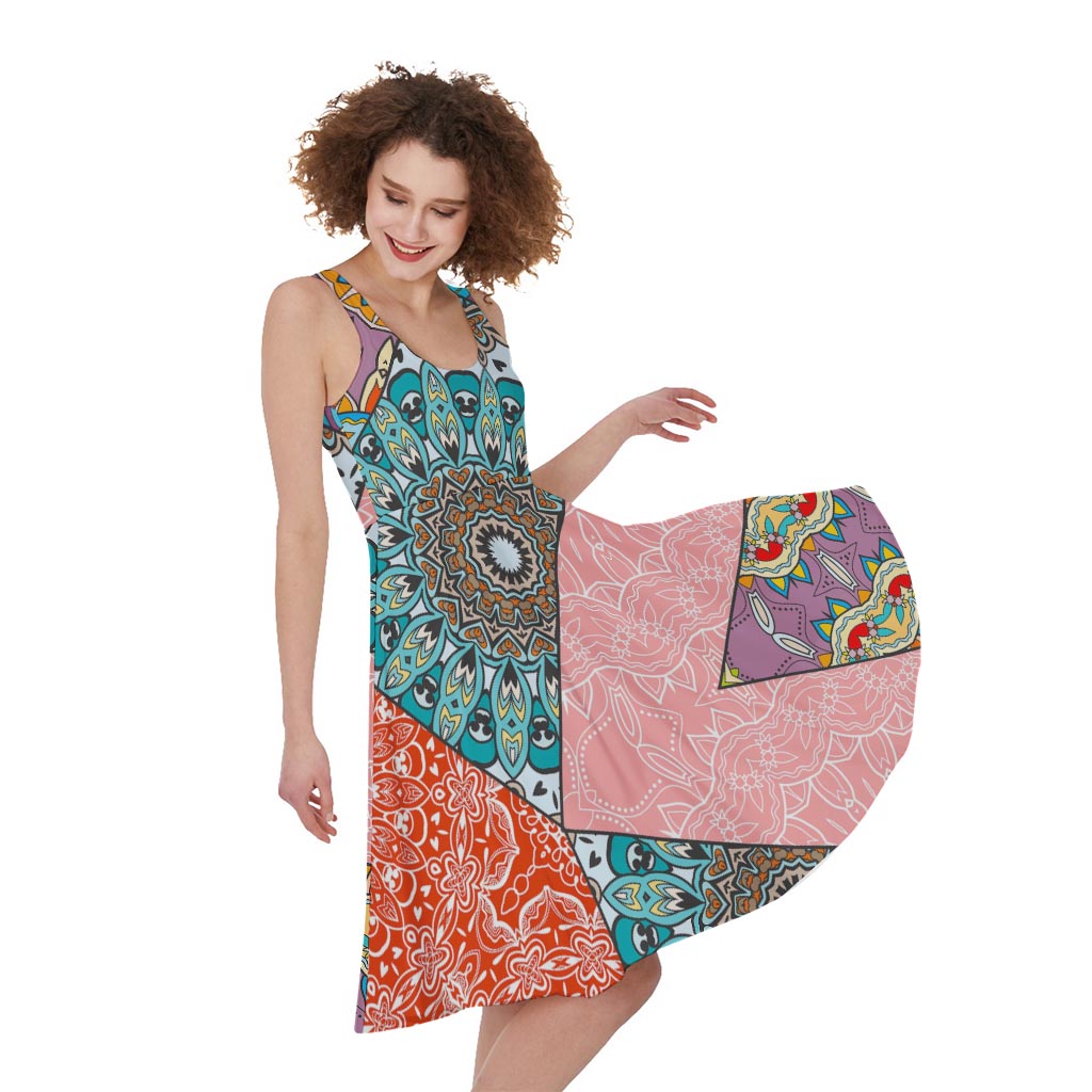 Patchwork Mandala Bohemian Pattern Print Women's Sleeveless Dress