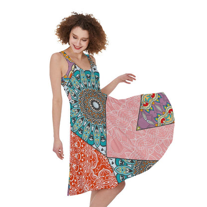 Patchwork Mandala Bohemian Pattern Print Women's Sleeveless Dress