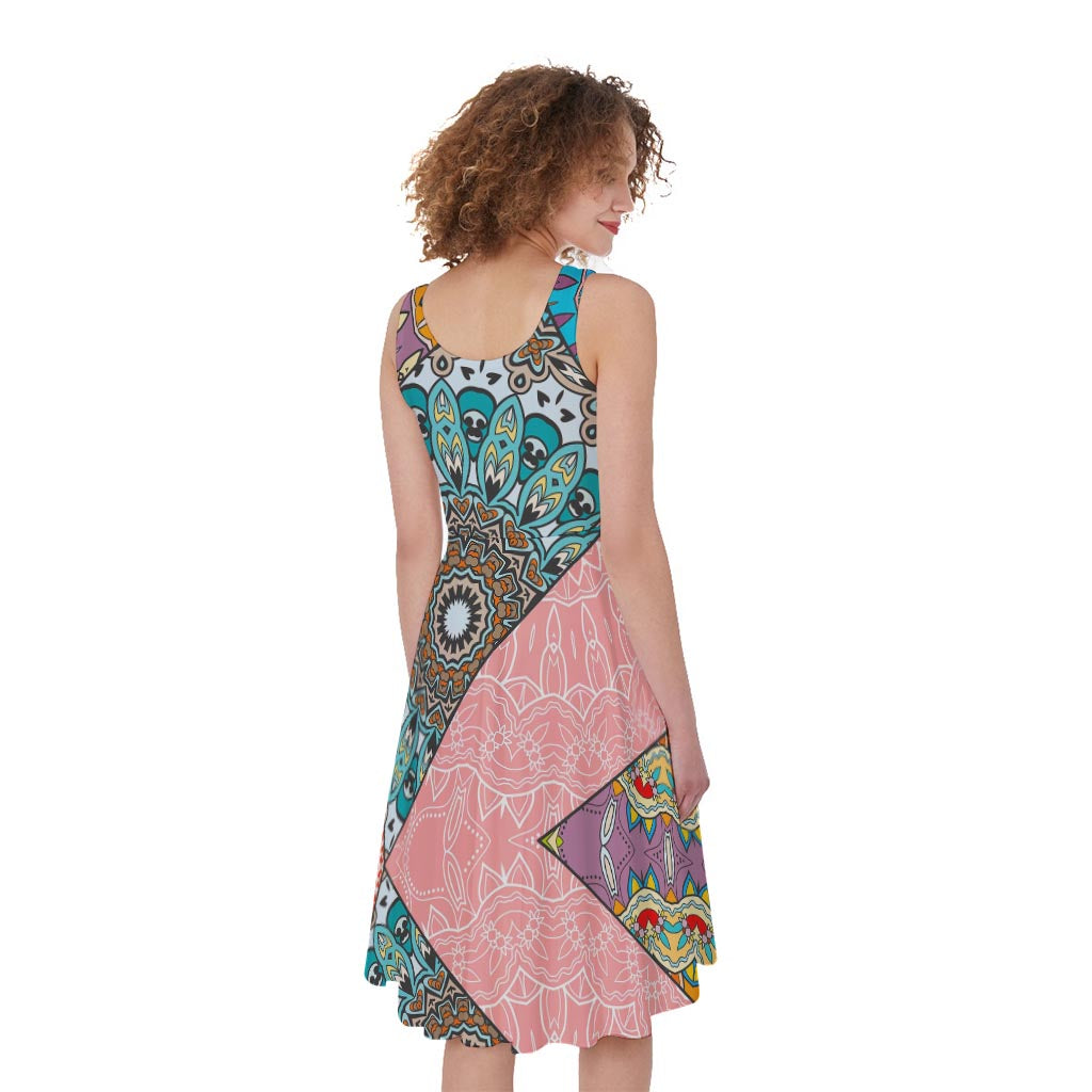 Patchwork Mandala Bohemian Pattern Print Women's Sleeveless Dress
