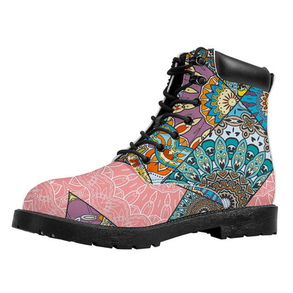 Patchwork Mandala Bohemian Pattern Print Work Boots