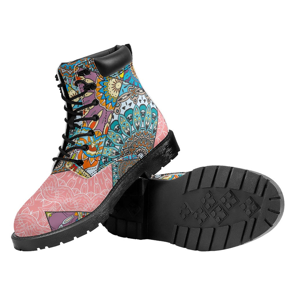 Patchwork Mandala Bohemian Pattern Print Work Boots
