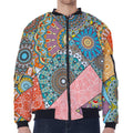 Patchwork Mandala Bohemian Pattern Print Zip Sleeve Bomber Jacket