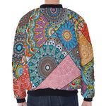 Patchwork Mandala Bohemian Pattern Print Zip Sleeve Bomber Jacket