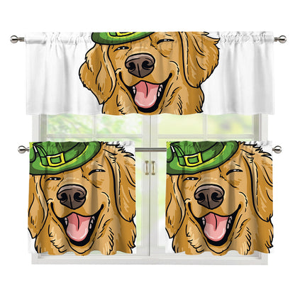 Patrick's Day Golden Retriever Print 3 Piece Kitchen Curtains