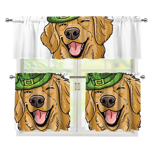Patrick's Day Golden Retriever Print 3 Piece Kitchen Curtains