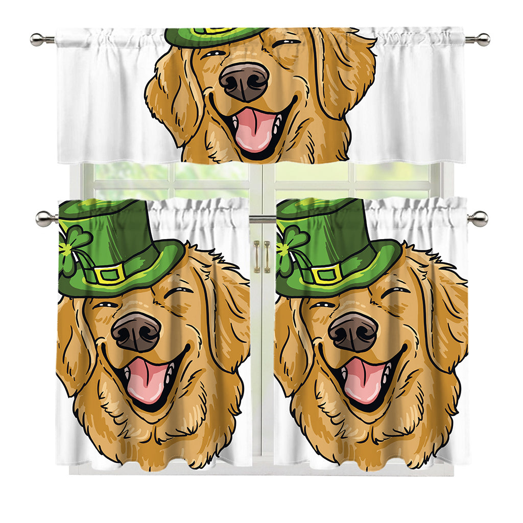 Patrick's Day Golden Retriever Print 3 Piece Kitchen Curtains