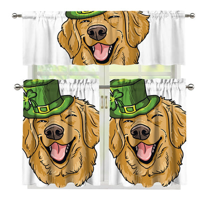 Patrick's Day Golden Retriever Print 3 Piece Kitchen Curtains