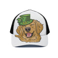 Patrick's Day Golden Retriever Print Black Mesh Trucker Hat