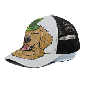 Patrick's Day Golden Retriever Print Black Mesh Trucker Cap