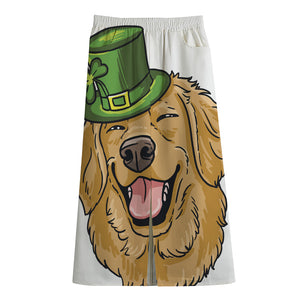 Patrick's Day Golden Retriever Print Cotton Front Slit Maxi Skirt