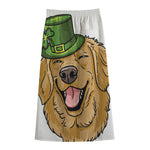 Patrick's Day Golden Retriever Print Cotton Front Slit Maxi Skirt