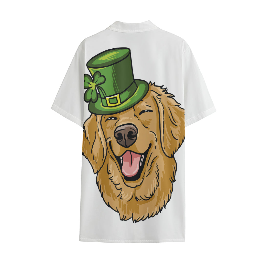 Patrick's Day Golden Retriever Print Cotton Hawaiian Shirt