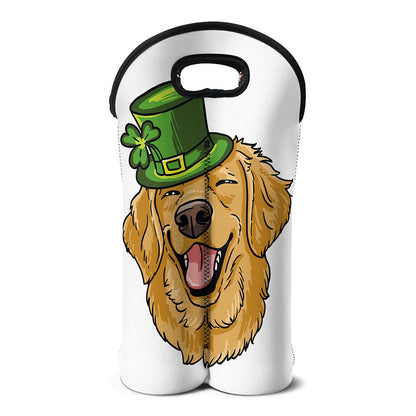 Patrick's Day Golden Retriever Print Double Neoprene Wine Tote